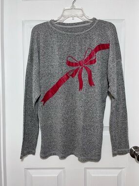 Spirit Grey Sweater with Red Bow on Front-Santa’s Favorite on Back